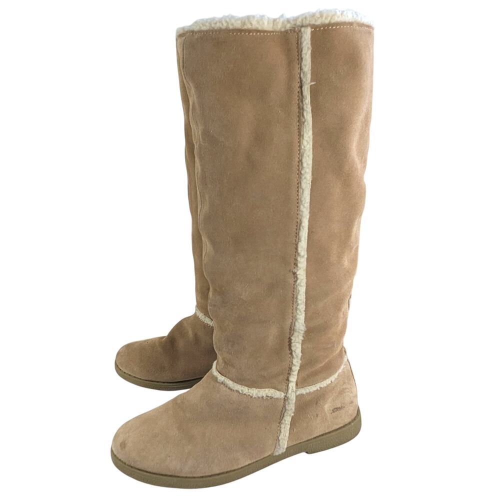XHILERATION! FAWN BEIGE/TAN GENUINE SUEDE LEATHER SHERPA STYLE BOOTS! SZ 8M
